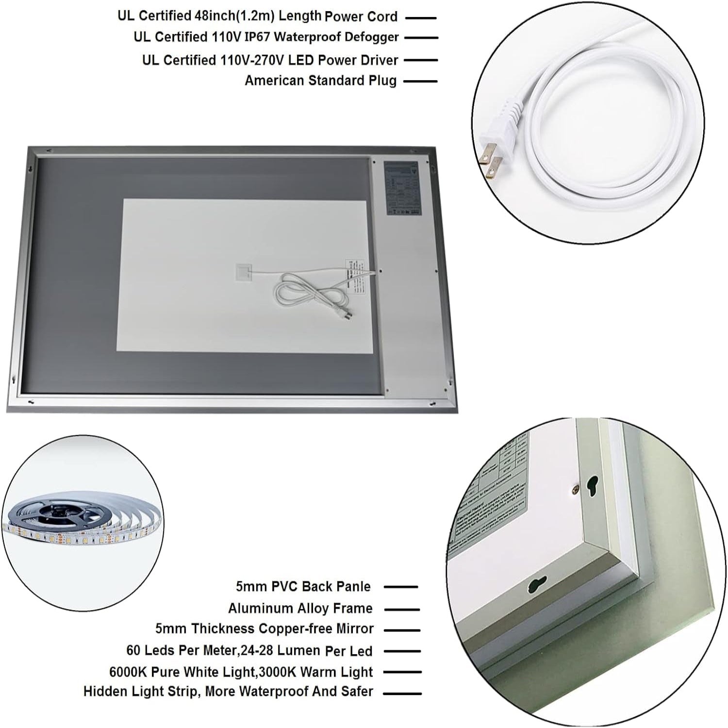 36"X28" Bathroom LED Mirror with Wireless Speaker Wall Switch - Lighted Vanity Mirrors for Bathroom Wall Mounted Backlit, Dimmable Light 3000K/6000K Anti-Fog Makeup Smart Mirror (Horizontal)