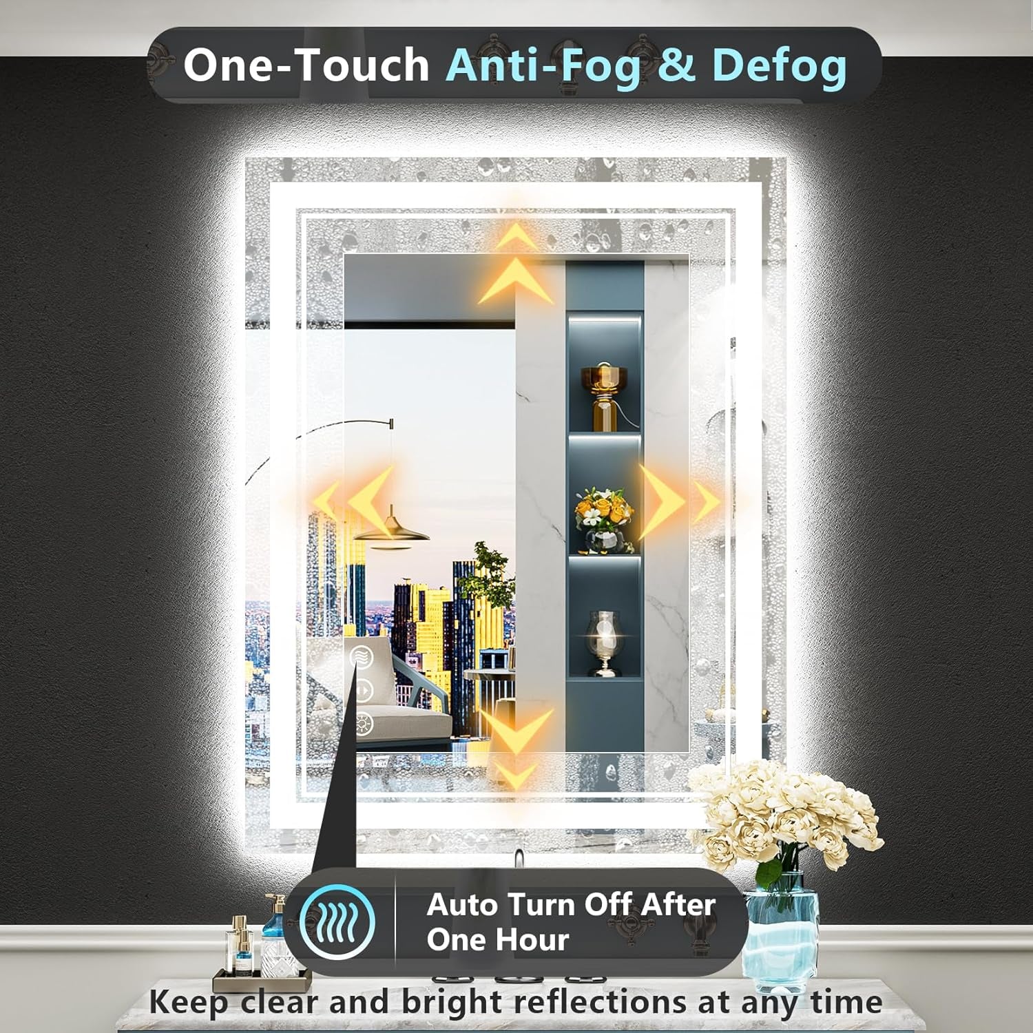 20X28 LED Bathroom Mirror with Lights, Backlit & Front Lit, Anti-Fog Lighted Vanity Mirror for Bathroom Wall, 3 Colors, Dimmable, Memory, HD Tempered Glass, Shatter-Proof, Horizontal/Vertical