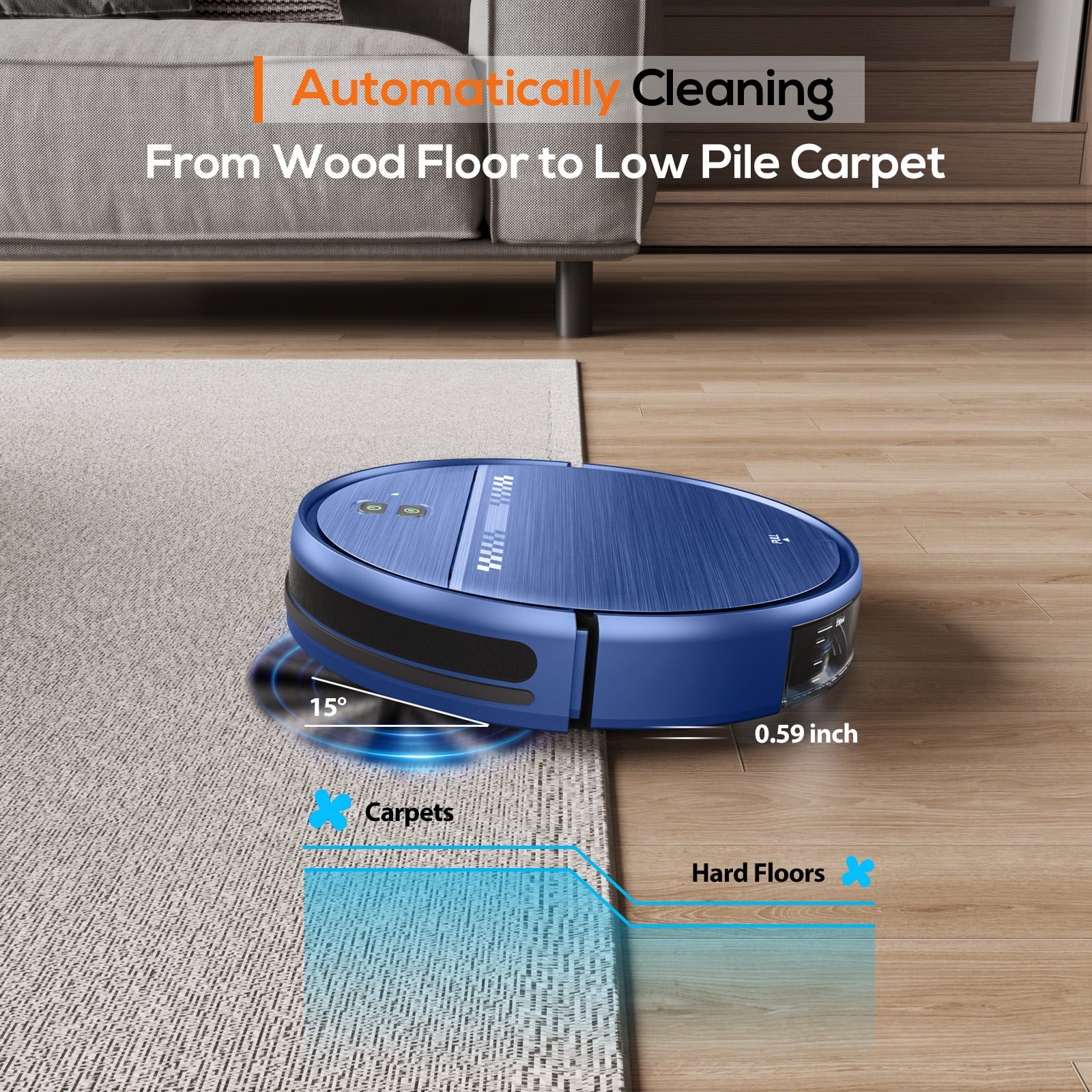 Robot Vacuum Cleaner and Mop Combo with App Wifi and Remote Control Robotic Vacuums, Blue