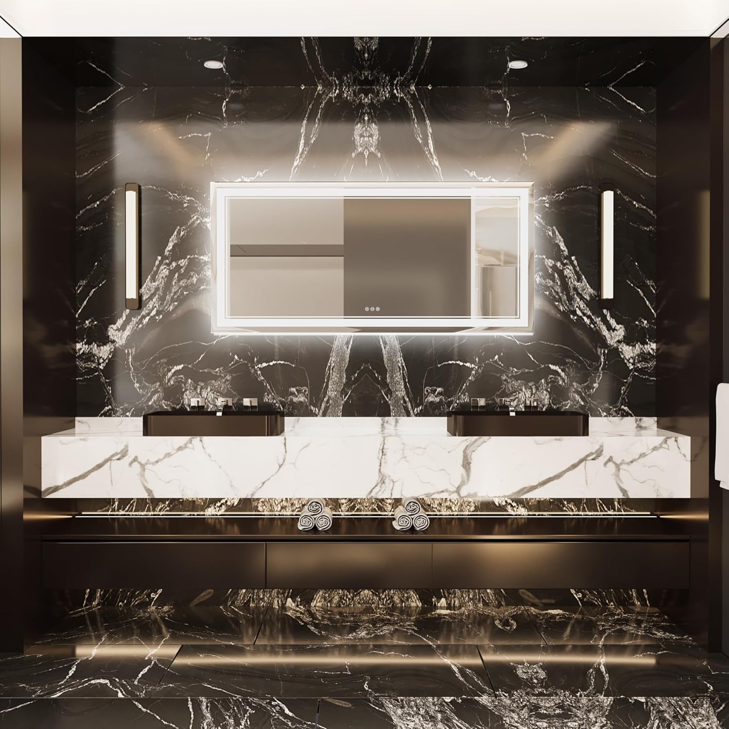 60"X28" LED Bathroom Mirror, Frontlit Smart Mirror, LED Mirror for Bathroom with 3 Colors, Vanity Mirror with Lights, Anti-Fog Wall Mounted, Dimmable Touch Switch Control, Memory