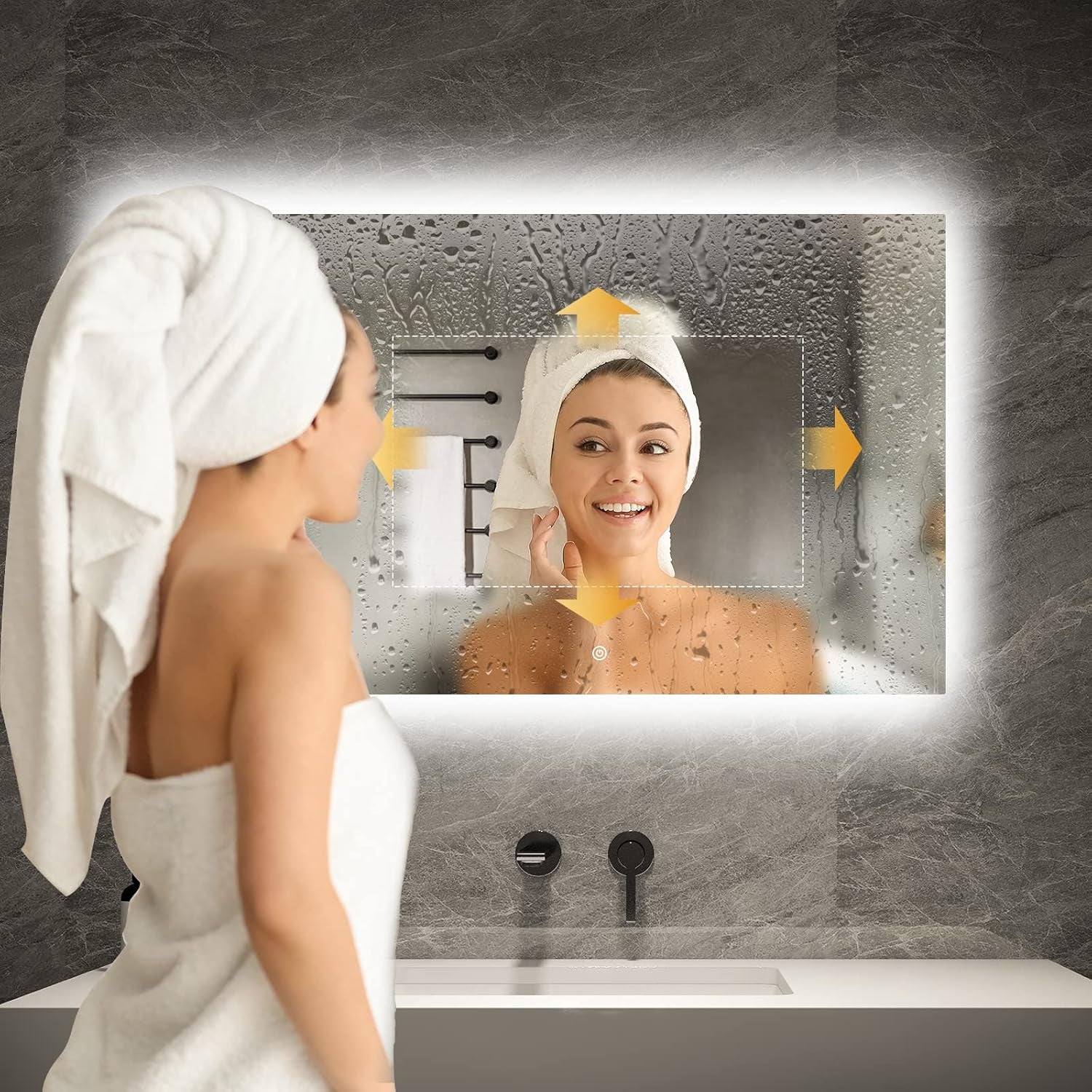40”X24” Smart Bathroom Mirror Wi-Fi Enabled Weather Display, Anti-Fog LED Light Vanity Mirror Backlit Frameless Lighted Touch Sensor Makeup for Wall - Horizontally Hang Only