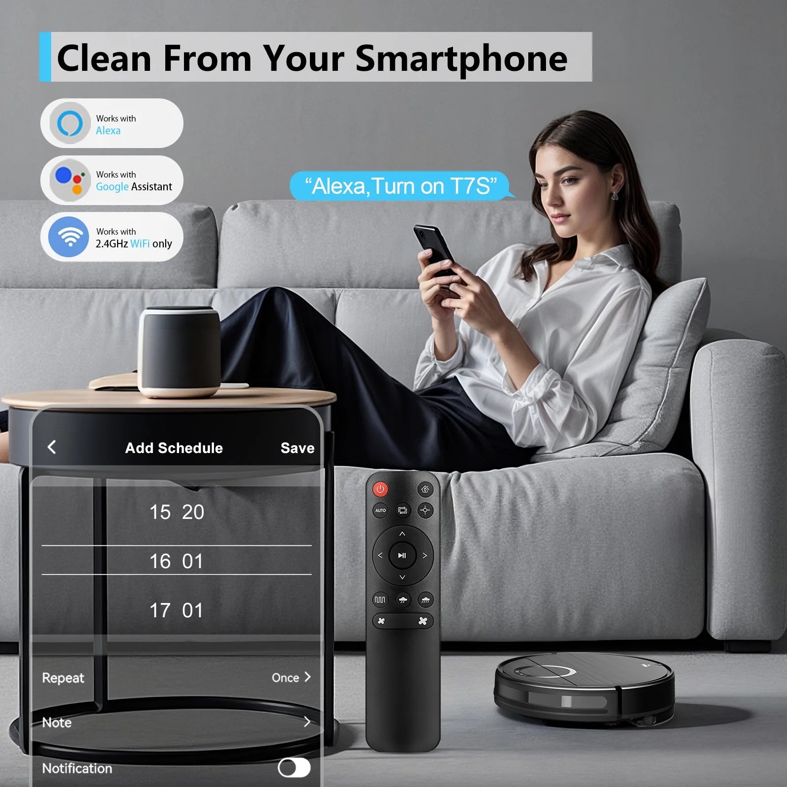 Robot Vacuum and Mop Combo, Robotic Vacuum Cleaner with Schedule, Wi-Fi/App/Remote, Self-Charging, Slim, Ideal for Hard Floor, Pet Hair
