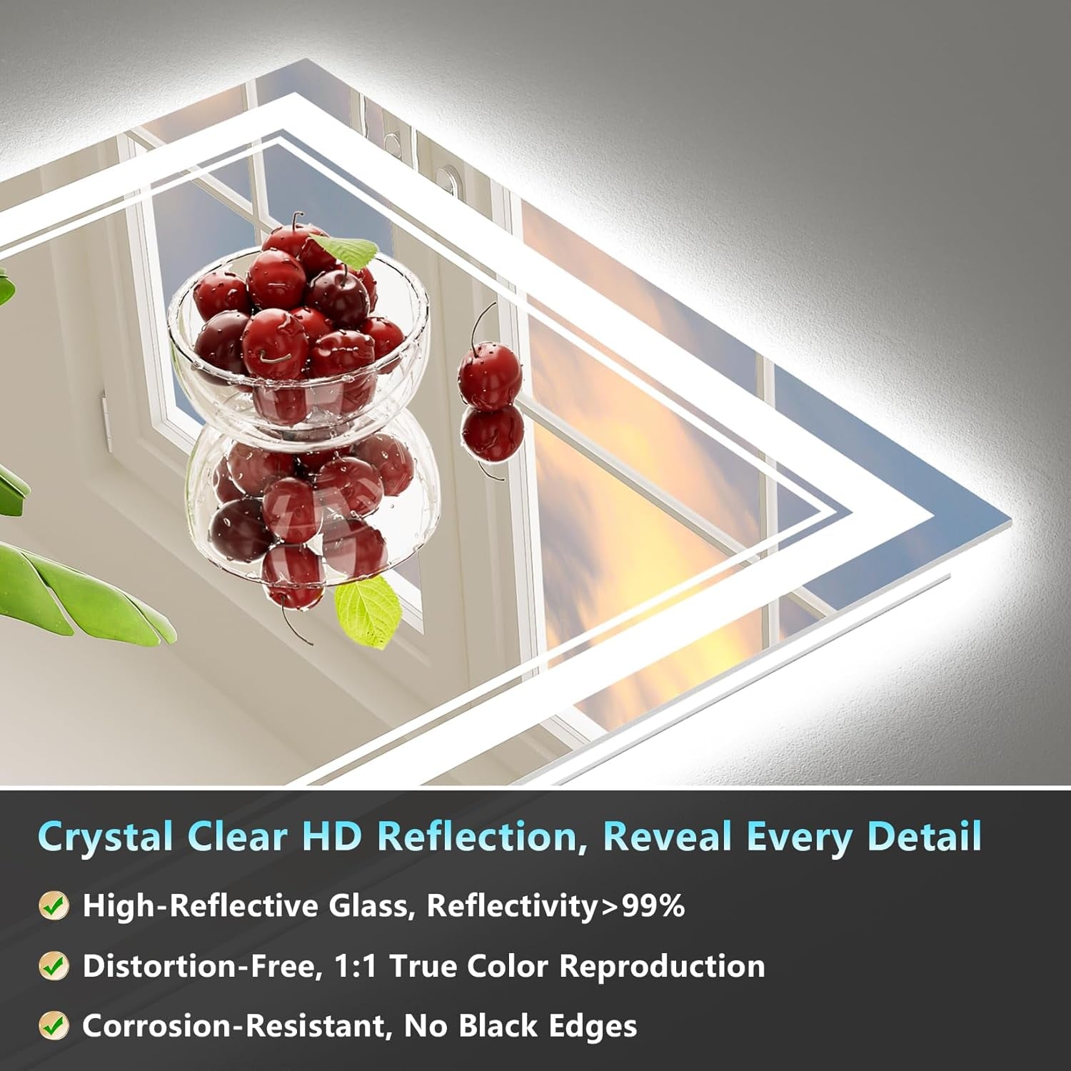 20X28 LED Bathroom Mirror with Lights, Backlit & Front Lit, Anti-Fog Lighted Vanity Mirror for Bathroom Wall, 3 Colors, Dimmable, Memory, HD Tempered Glass, Shatter-Proof, Horizontal/Vertical