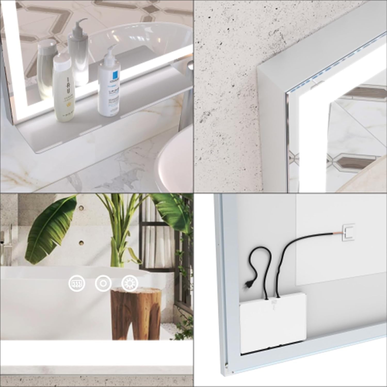 48X36 Inch LED Bathroom Vanity Mirror Wall Mounted Adjustable White Light/Warm Light/Natural Light Anti-Fog Touch Switch with Memory Modern Smart Large Bathroom Mirror