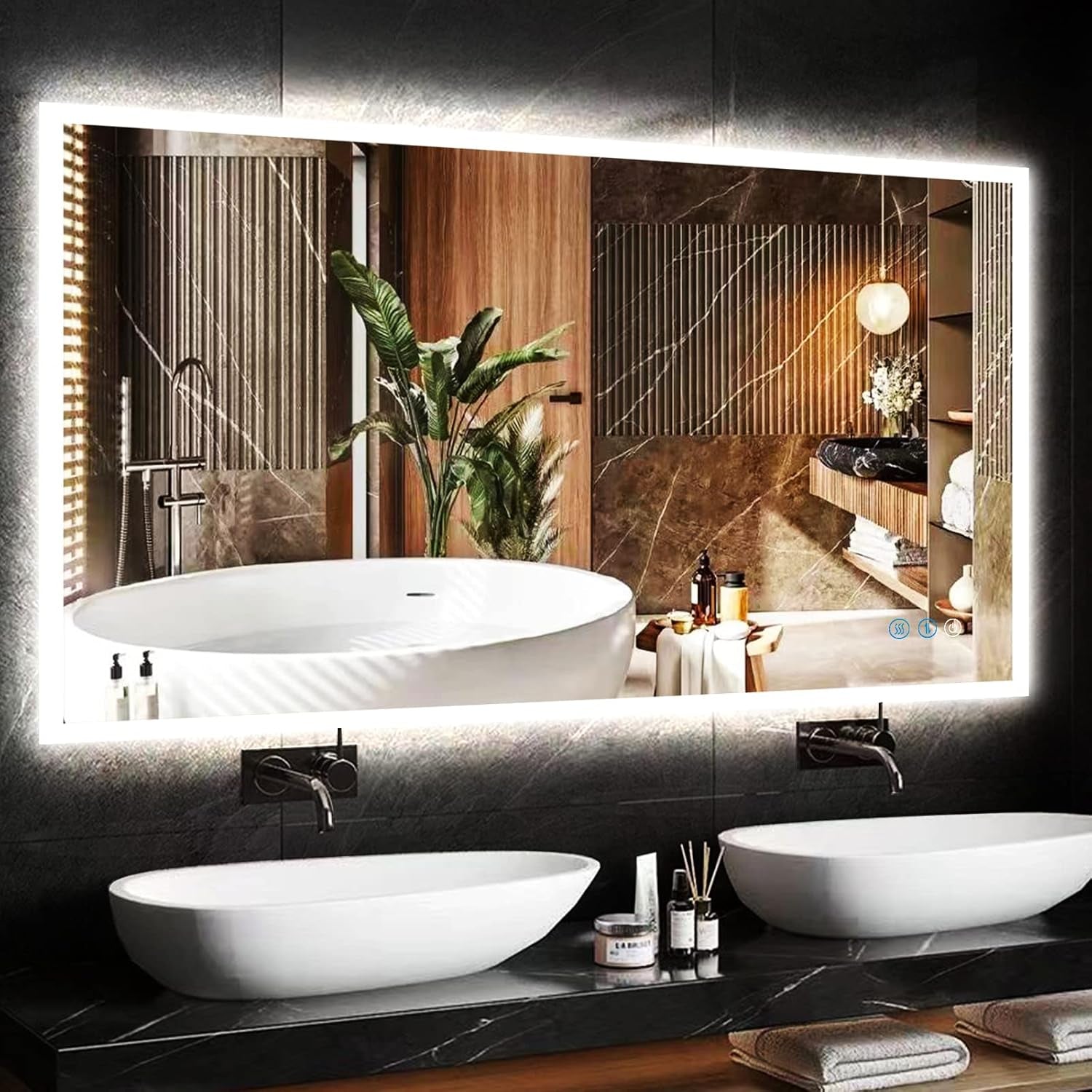 48X30 Inch Backlit Lighted LED Mirror for Bathroom Wall 48 Inch LED Bathroom Vanity Mirror with Lights Bathroom LED Vanity Mirror Antifog 3 Color Dimmable Backlit Light up Smart LED Mirrors