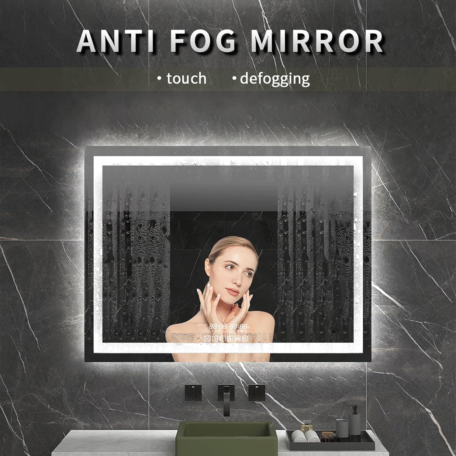 36"X28" Bathroom LED Mirror with Wireless Speaker Wall Switch - Lighted Vanity Mirrors for Bathroom Wall Mounted Backlit, Dimmable Light 3000K/6000K Anti-Fog Makeup Smart Mirror (Horizontal)