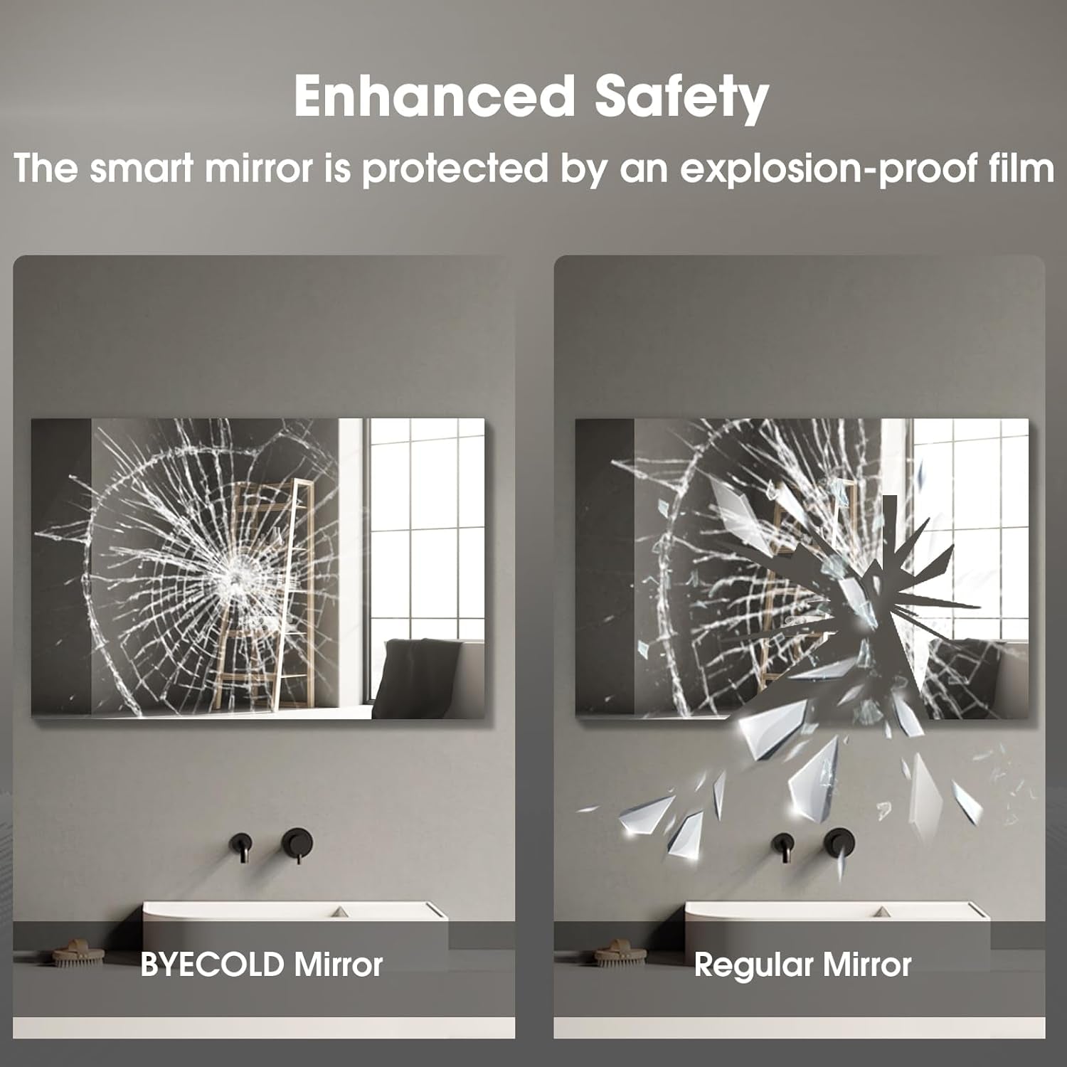 40”X24” Smart Bathroom Mirror Wi-Fi Enabled Weather Display, Anti-Fog LED Light Vanity Mirror Backlit Frameless Lighted Touch Sensor Makeup for Wall - Horizontally Hang Only