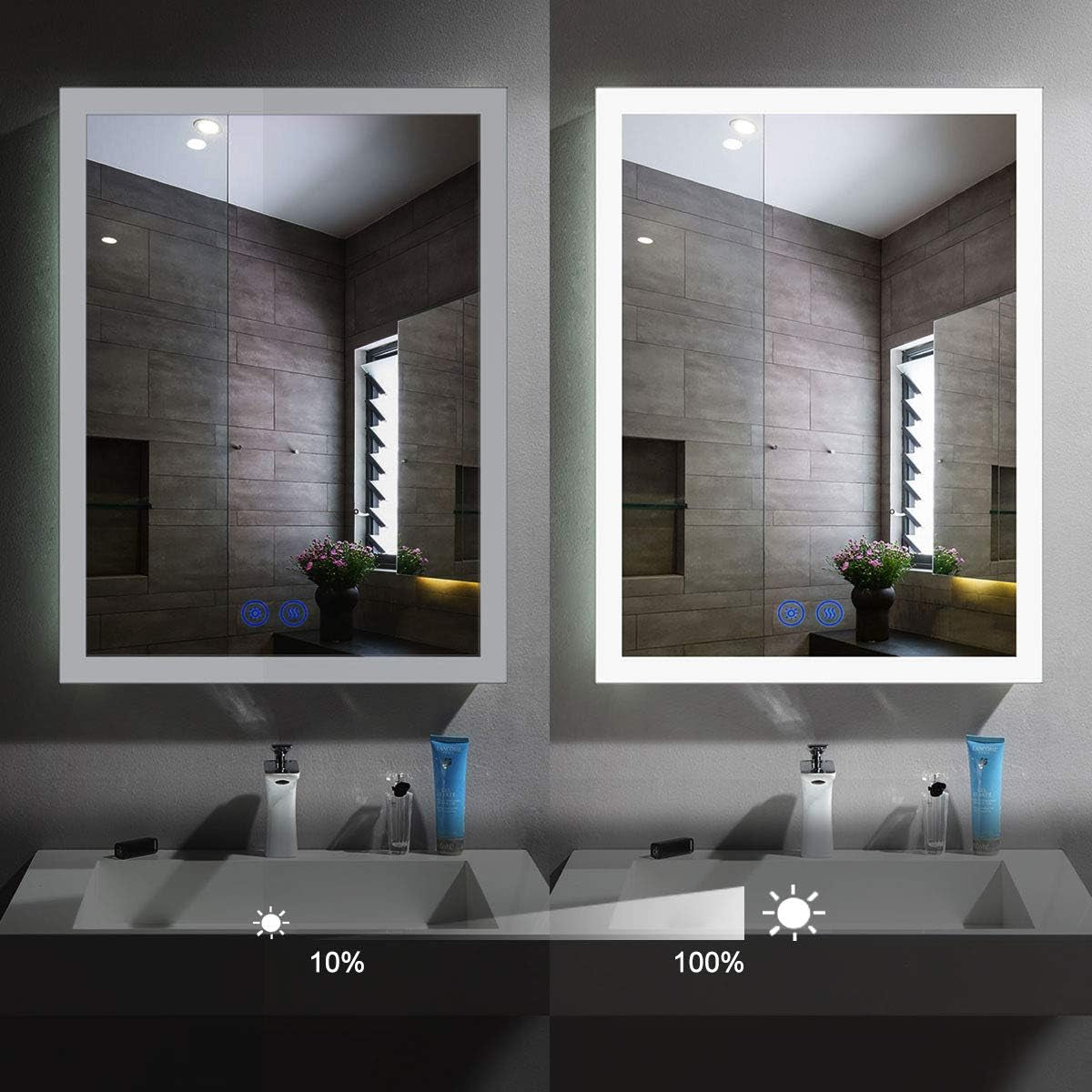Dimmable LED Wall Mounted Mirror with Antifog, Lighted Vanity Bathroom Mirror with Touch Button, 20X28 Inch Vertical & Horizontal Mount Makeup Mirror with Lights (NT16-2028)