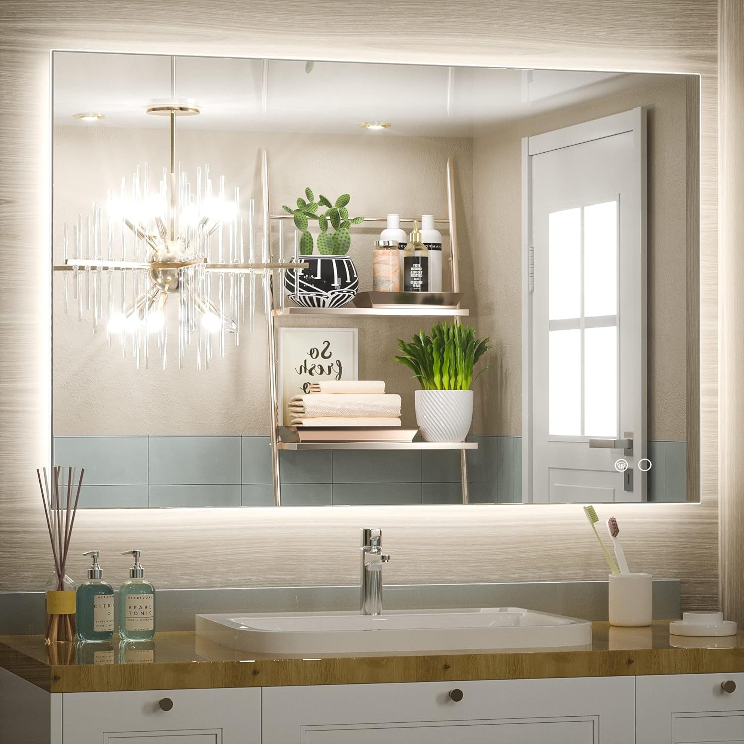 Bathroom Mirror with Lights 40 X 28 Inch, LED Mirror with Backlit, anti Fog Lighted Mirror with Stepless Dimmable, UL Listed LED Driver, Waterproof, CRI90+, HD Tempered Glass