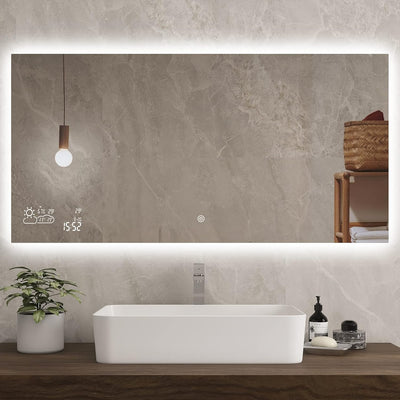 48”X24” Smart Bathroom Mirror Wi-Fi Enabled Weather Display, Anti-Fog LED Light Vanity Mirror Backlit Frameless Lighted Touch Sensor Makeup for Wall - Horizontally Hang Only