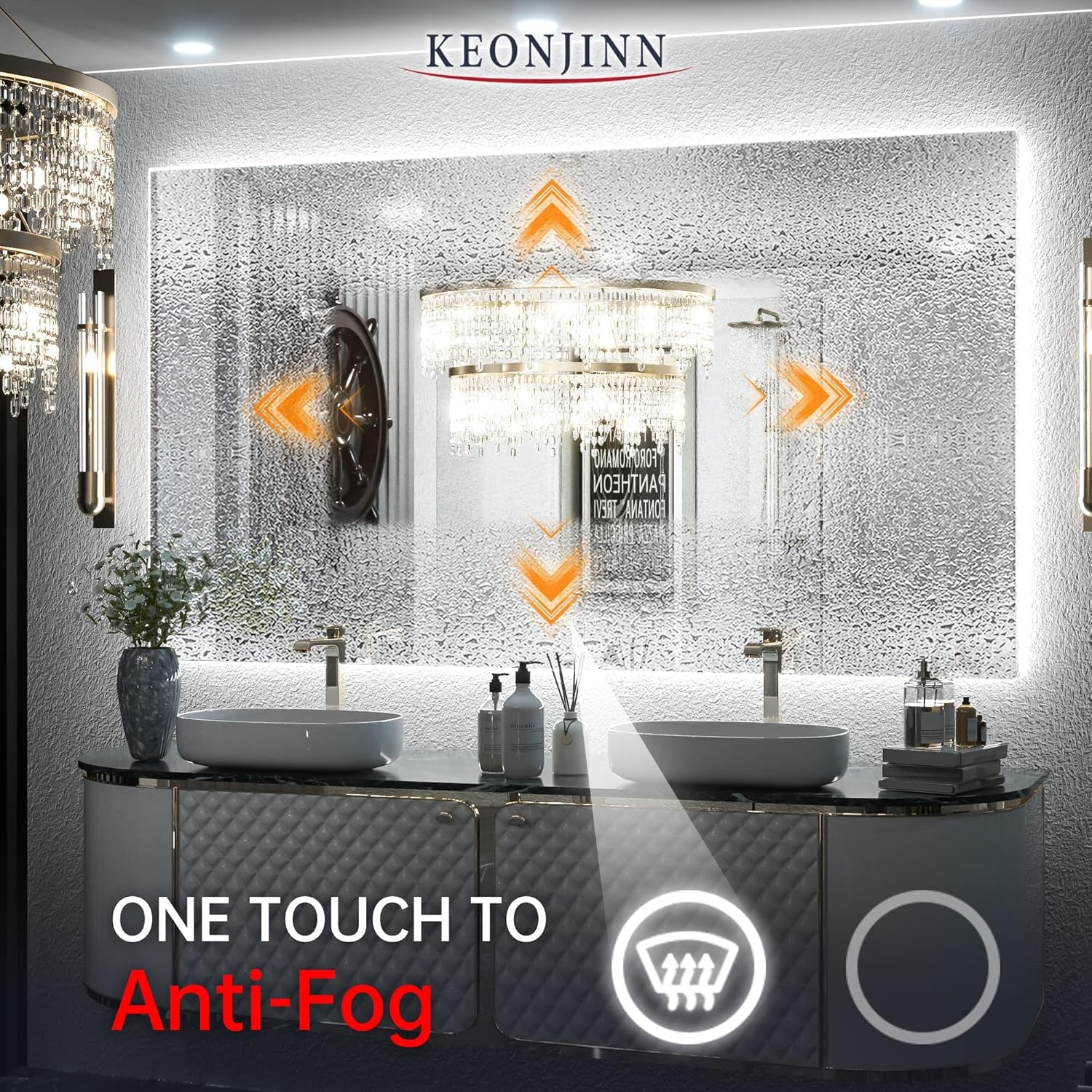 48 X 28 Inch LED Bathroom Mirror with Backlit, Anti-Fog, CRI90+ HD Dimmable Vanity Mirror, High Lumen, Horizontal/Vertical Wall Mount, UL Listed Lighted Vanity Mirror, Waterproof