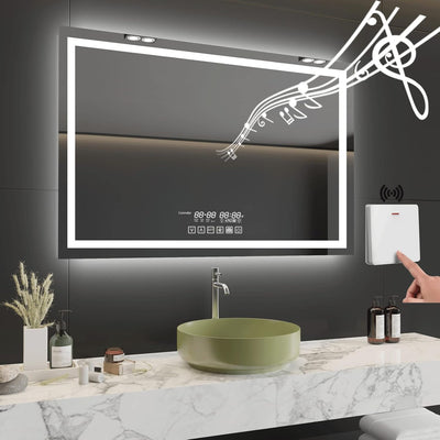 60"X36" Bathroom LED Mirror with Wireless Speaker Wall Switch - Lighted Vanity Mirrors for Bathroom Wall Mounted Backlit, Dimmable Light 3000K/6000K Anti-Fog Makeup Smart Mirror (Horizontal)