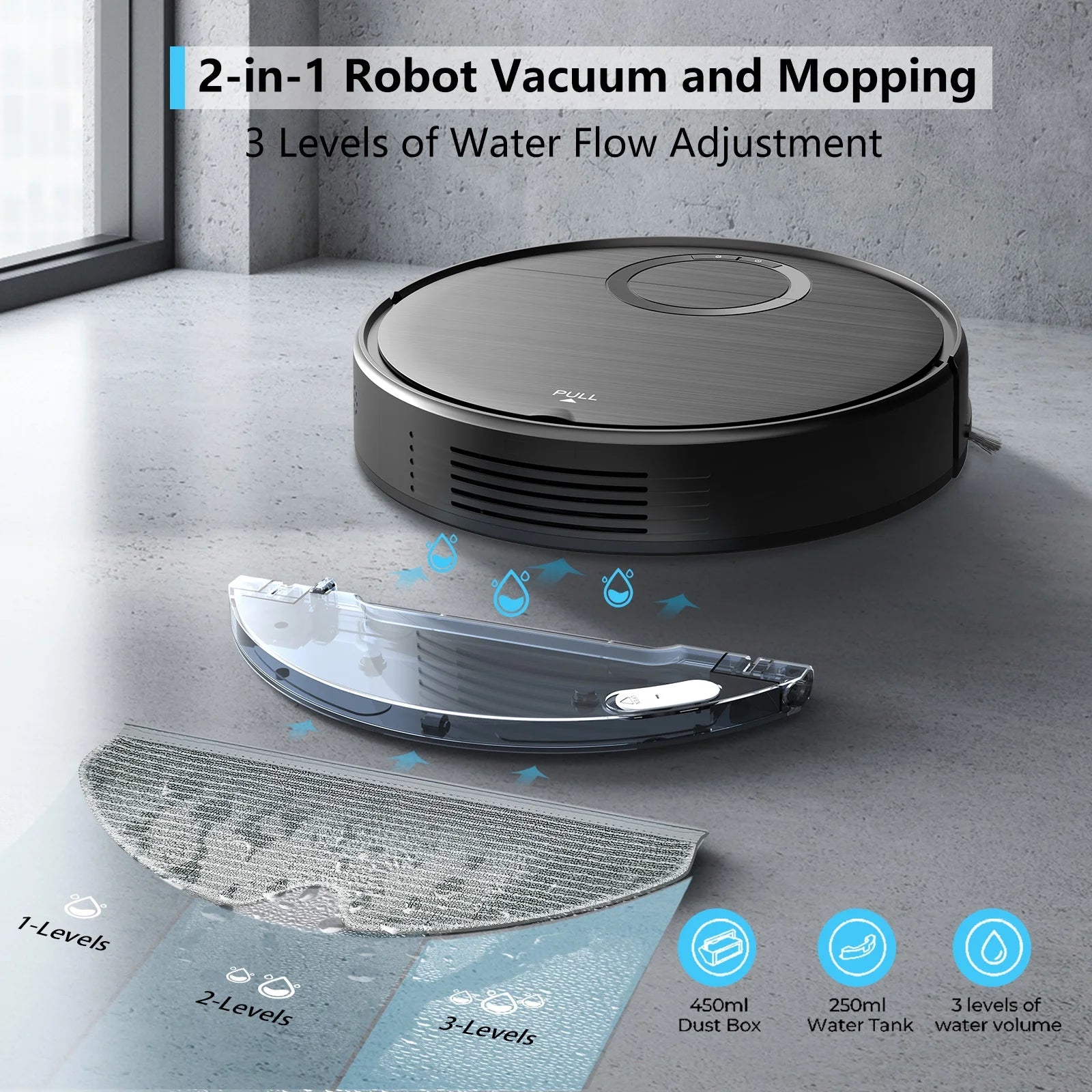 Robot Vacuum and Mop Combo, Robotic Vacuum Cleaner with Schedule, Wi-Fi/App/Remote, Self-Charging, Slim, Ideal for Hard Floor, Pet Hair