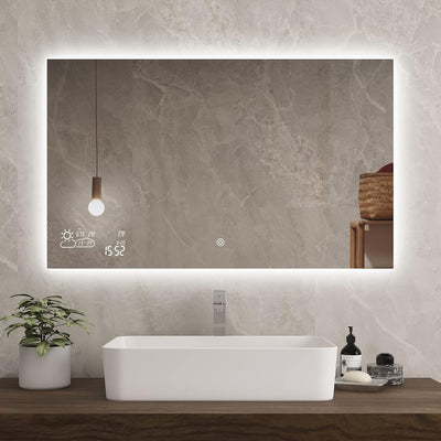 40”X24” Smart Bathroom Mirror Wi-Fi Enabled Weather Display, Anti-Fog LED Light Vanity Mirror Backlit Frameless Lighted Touch Sensor Makeup for Wall - Horizontally Hang Only