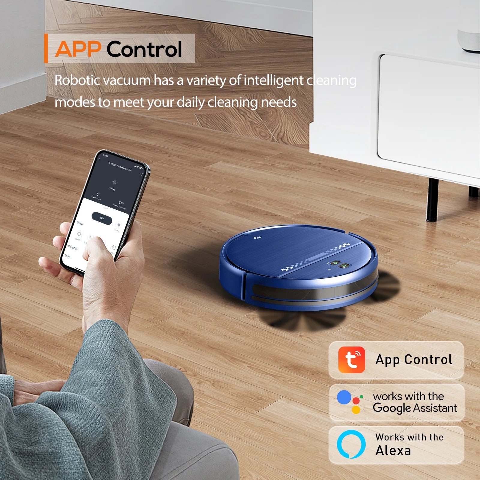 Robot Vacuum Cleaner and Mop Combo with App Wifi and Remote Control Robotic Vacuums, Blue