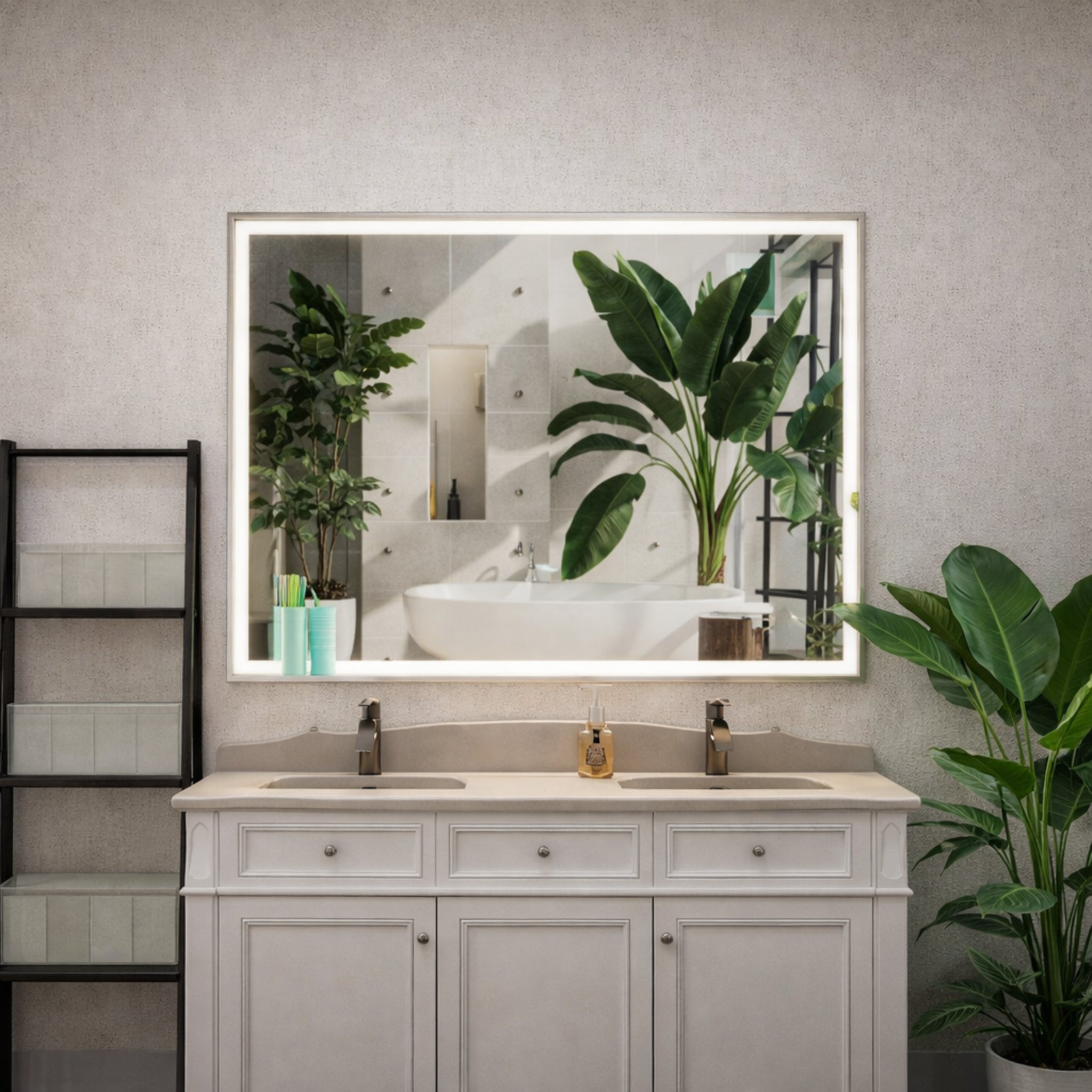 48X36 Inch LED Bathroom Vanity Mirror Wall Mounted Adjustable White Light/Warm Light/Natural Light Anti-Fog Touch Switch with Memory Modern Smart Large Bathroom Mirror