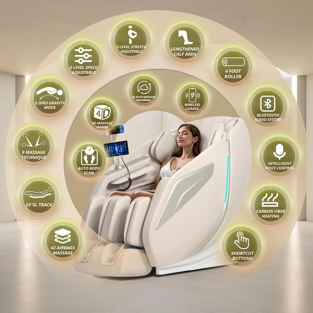 4D Massage Chair Full Body Zero Gravity Recliner,55“ Sl-Track Massage Chair