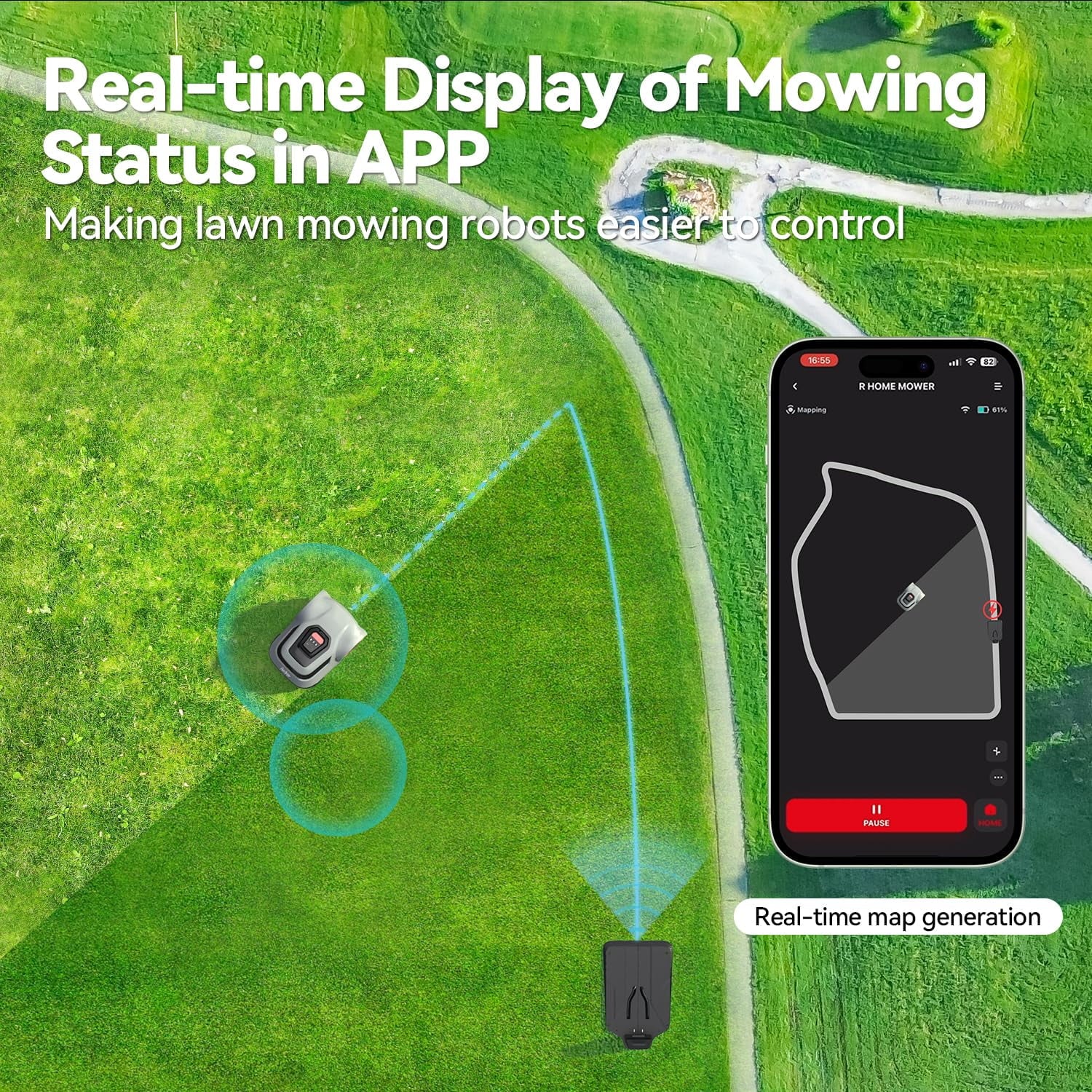 MGC1000 Robot Lawn Mower with 590Ft Boundary Wire for 0.25 Acre (1/4 Acre), Auto Mapping & Recharge, 45% Climbing Automatic Robotic Lawn Mower, Precise Location & Breakpoint Detection