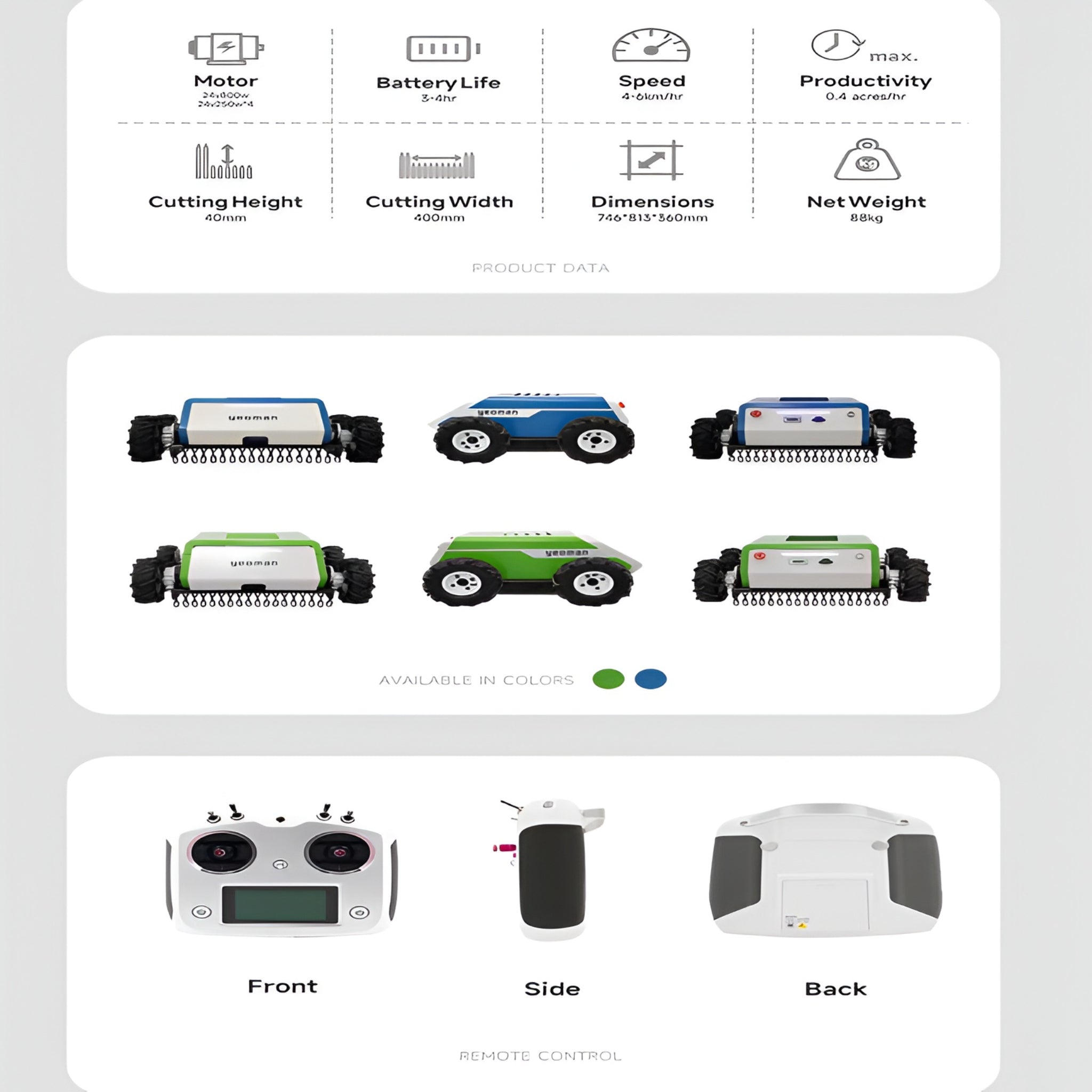 Garden Robot Lawn Mower Remote Control Wireless Grass Cutting 400Mm Mowing Robot Smart Lawn Mowers Robot for Home