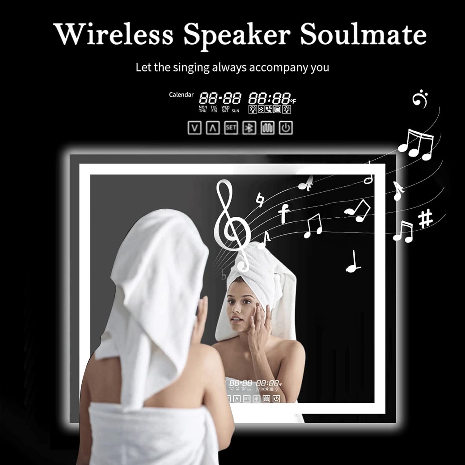 36"X28" Bathroom LED Mirror with Wireless Speaker Wall Switch - Lighted Vanity Mirrors for Bathroom Wall Mounted Backlit, Dimmable Light 3000K/6000K Anti-Fog Makeup Smart Mirror (Horizontal)