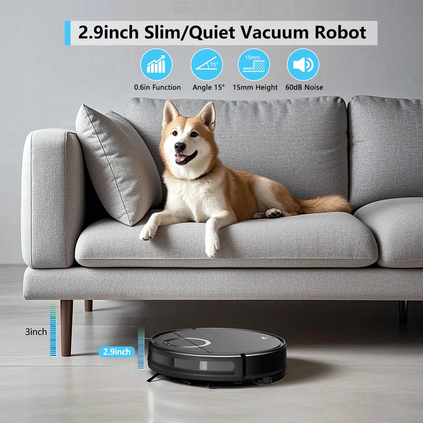 Robot Vacuum and Mop Combo, Robotic Vacuum Cleaner with Schedule, Wi-Fi/App/Remote, Self-Charging, Slim, Ideal for Hard Floor, Pet Hair