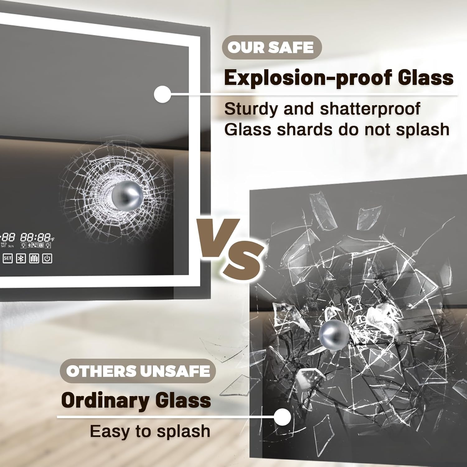 60"X36" Bathroom LED Mirror with Wireless Speaker Wall Switch - Lighted Vanity Mirrors for Bathroom Wall Mounted Backlit, Dimmable Light 3000K/6000K Anti-Fog Makeup Smart Mirror (Horizontal)