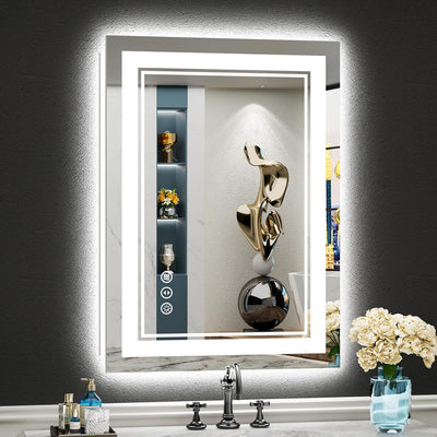 20X28 LED Bathroom Mirror with Lights, Backlit & Front Lit, Anti-Fog Lighted Vanity Mirror for Bathroom Wall, 3 Colors, Dimmable, Memory, HD Tempered Glass, Shatter-Proof, Horizontal/Vertical