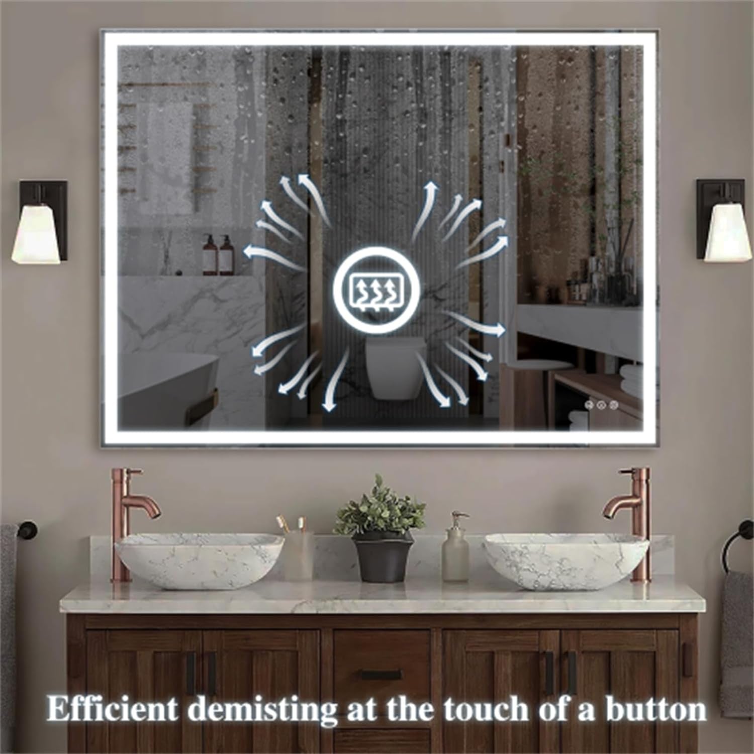 48X36 Inch LED Bathroom Vanity Mirror Wall Mounted Adjustable White Light/Warm Light/Natural Light Anti-Fog Touch Switch with Memory Modern Smart Large Bathroom Mirror