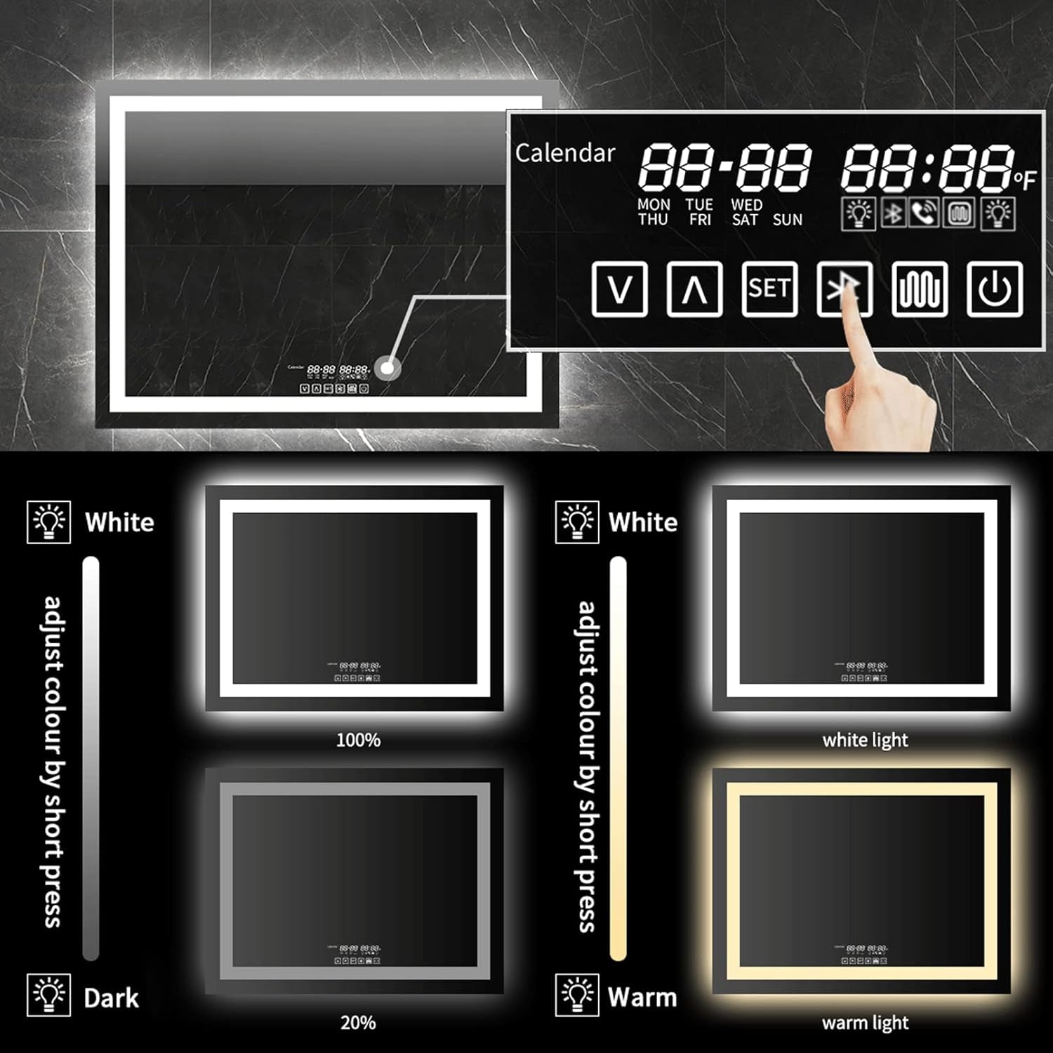 36"X28" Bathroom LED Mirror with Wireless Speaker Wall Switch - Lighted Vanity Mirrors for Bathroom Wall Mounted Backlit, Dimmable Light 3000K/6000K Anti-Fog Makeup Smart Mirror (Horizontal)