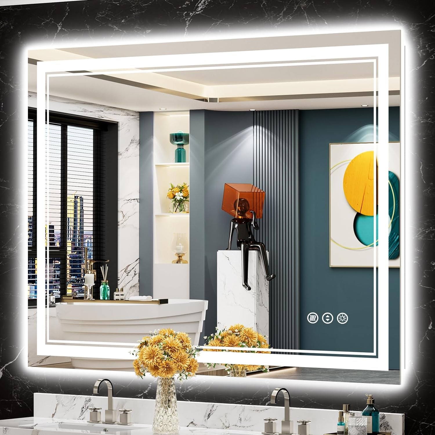 48X36 LED Bathroom Mirror with Lights, Backlit + Front Lit, Anti-Fog Lighted Vanity Mirror for Bathroom Wall with 3 Colors, Dimmable, Memory, Shatter-Proof Tempered Glass, Horizontal/Vertical