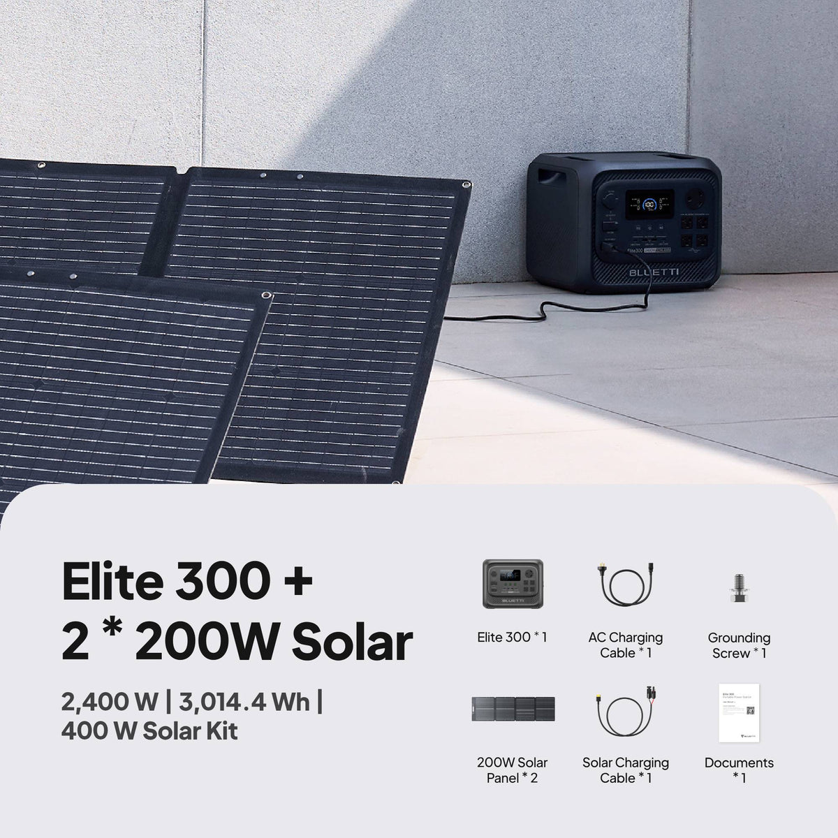 BLUETTI Elite 300 + 2×200W Solar Generator