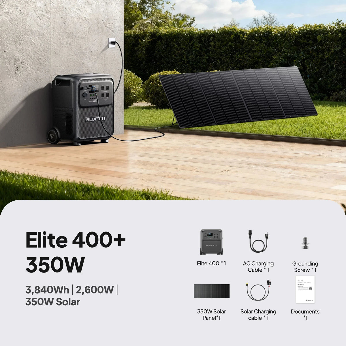 BLUETTI Elite 400 + 350W Solar Generator