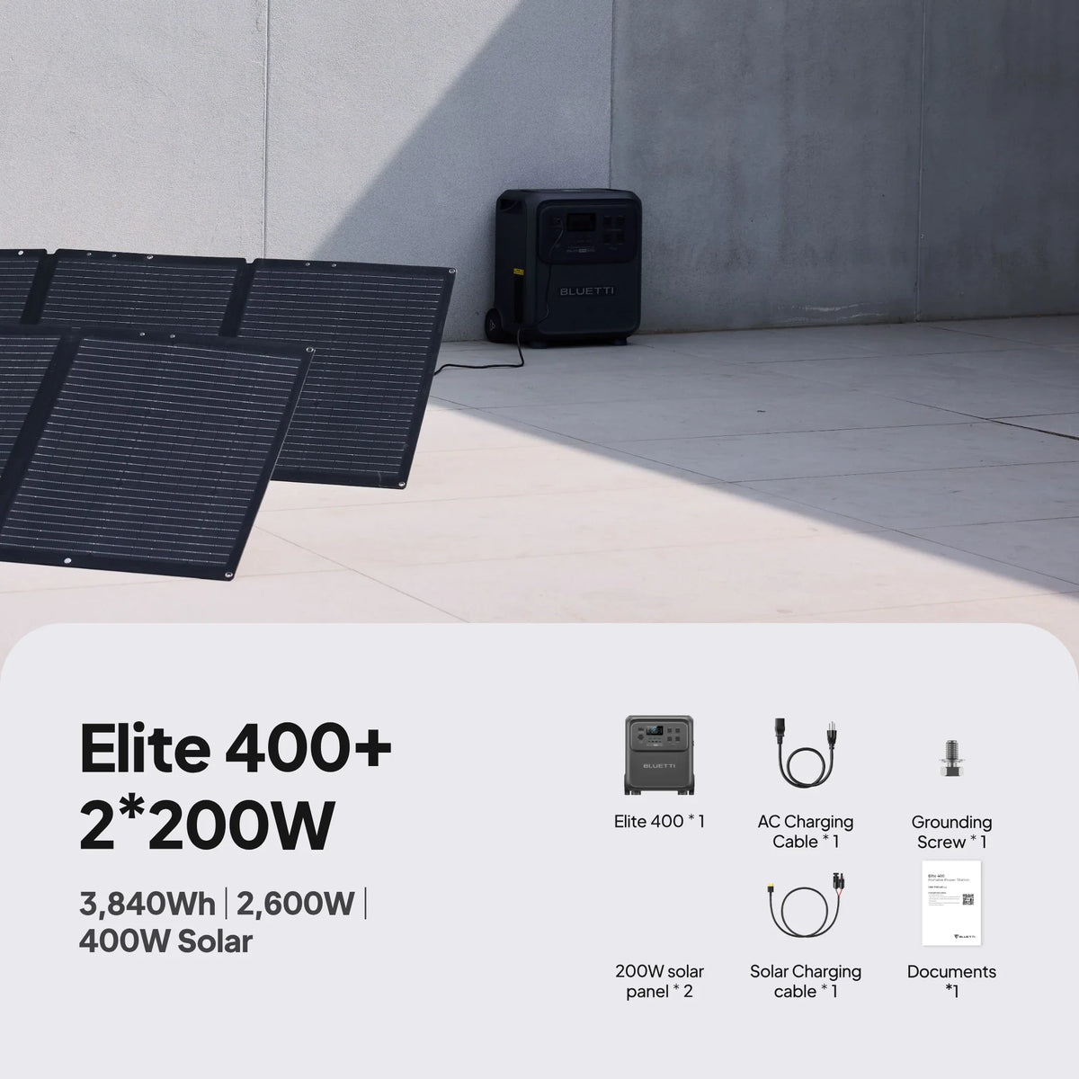 BLUETTI Elite 400 + 2×200W Solar Generator