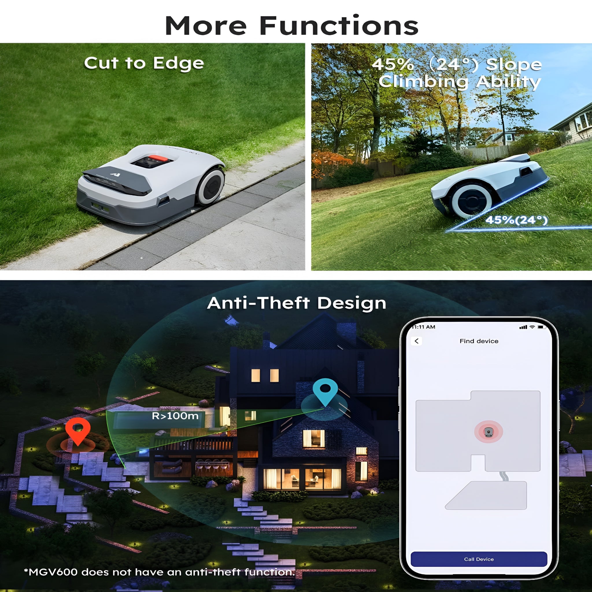 Genie 3000 Robotic Lawn Mower Covers up to 0.9 Acres, Full Band RTK + 4-Eye Vision, AI Smart Obstacle Avoidance & Lawn Maintenance