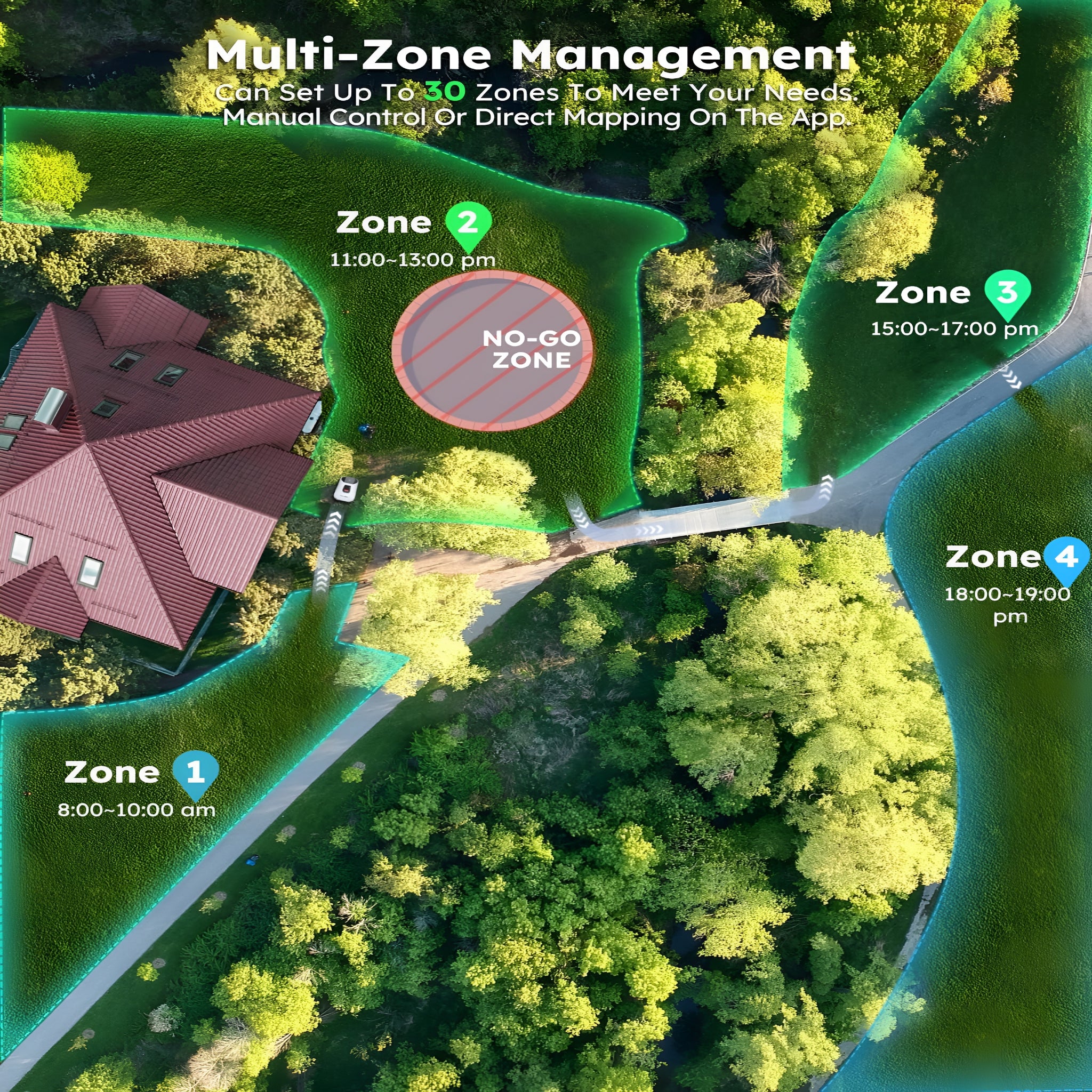 Genie 3000 Robotic Lawn Mower Covers up to 0.9 Acres, Full Band RTK + 4-Eye Vision, AI Smart Obstacle Avoidance & Lawn Maintenance