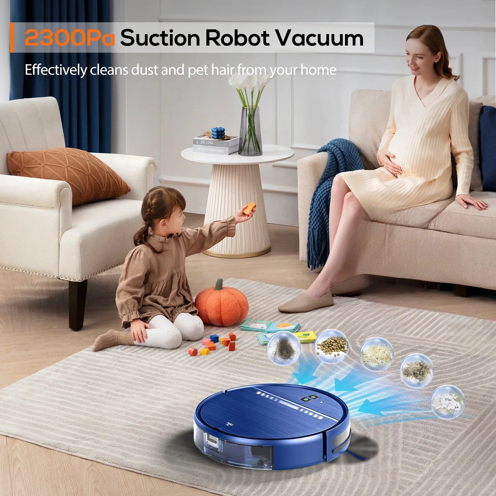 Robot Vacuum Cleaner and Mop Combo with App Wifi and Remote Control Robotic Vacuums, Blue
