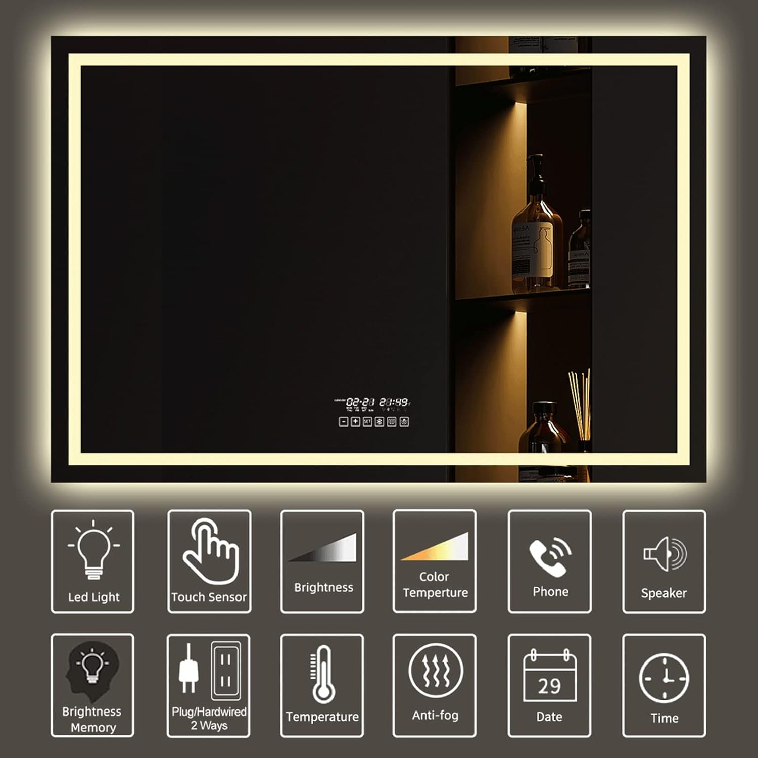 60"X36" Bathroom LED Mirror with Wireless Speaker Wall Switch - Lighted Vanity Mirrors for Bathroom Wall Mounted Backlit, Dimmable Light 3000K/6000K Anti-Fog Makeup Smart Mirror (Horizontal)