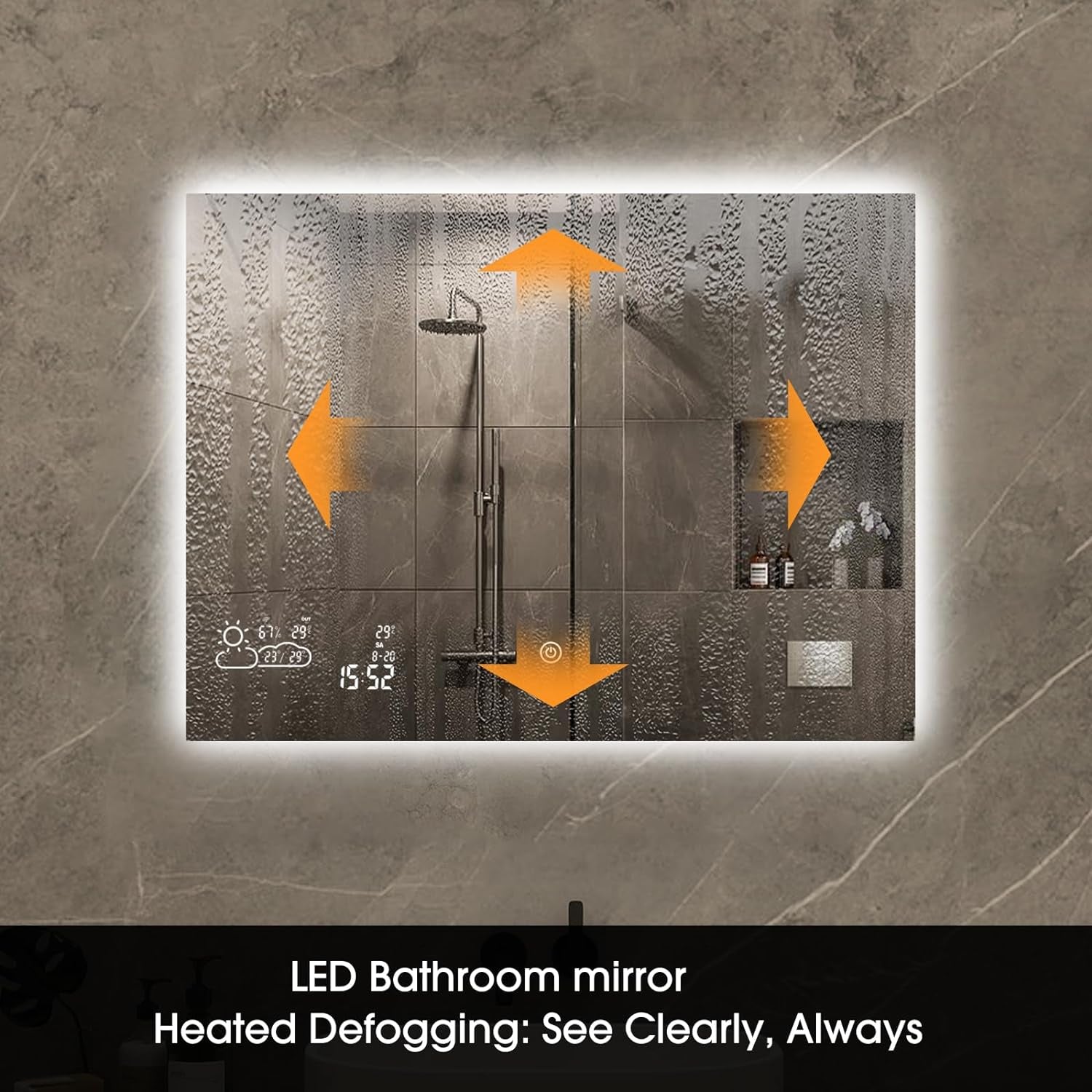 40”X24” Smart Bathroom Mirror Wi-Fi Enabled Weather Display, Anti-Fog LED Light Vanity Mirror Backlit Frameless Lighted Touch Sensor Makeup for Wall - Horizontally Hang Only