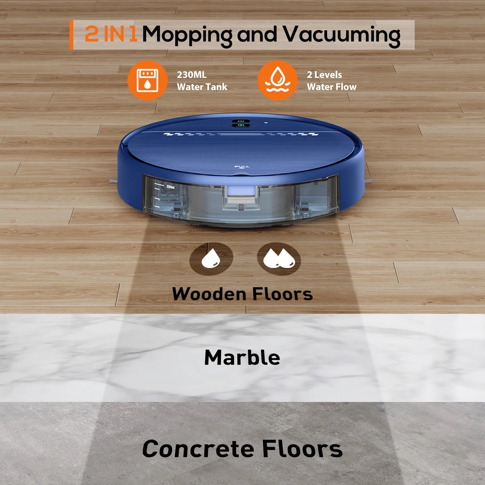 Robot Vacuum Cleaner and Mop Combo with App Wifi and Remote Control Robotic Vacuums, Blue