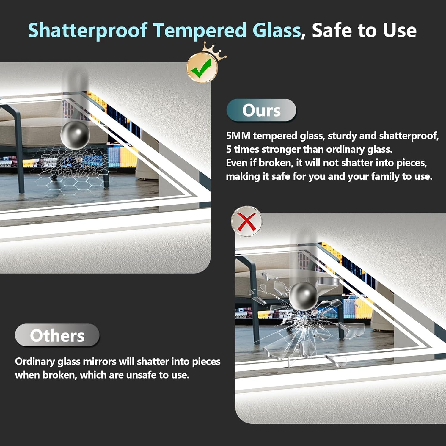 20X28 LED Bathroom Mirror with Lights, Backlit & Front Lit, Anti-Fog Lighted Vanity Mirror for Bathroom Wall, 3 Colors, Dimmable, Memory, HD Tempered Glass, Shatter-Proof, Horizontal/Vertical