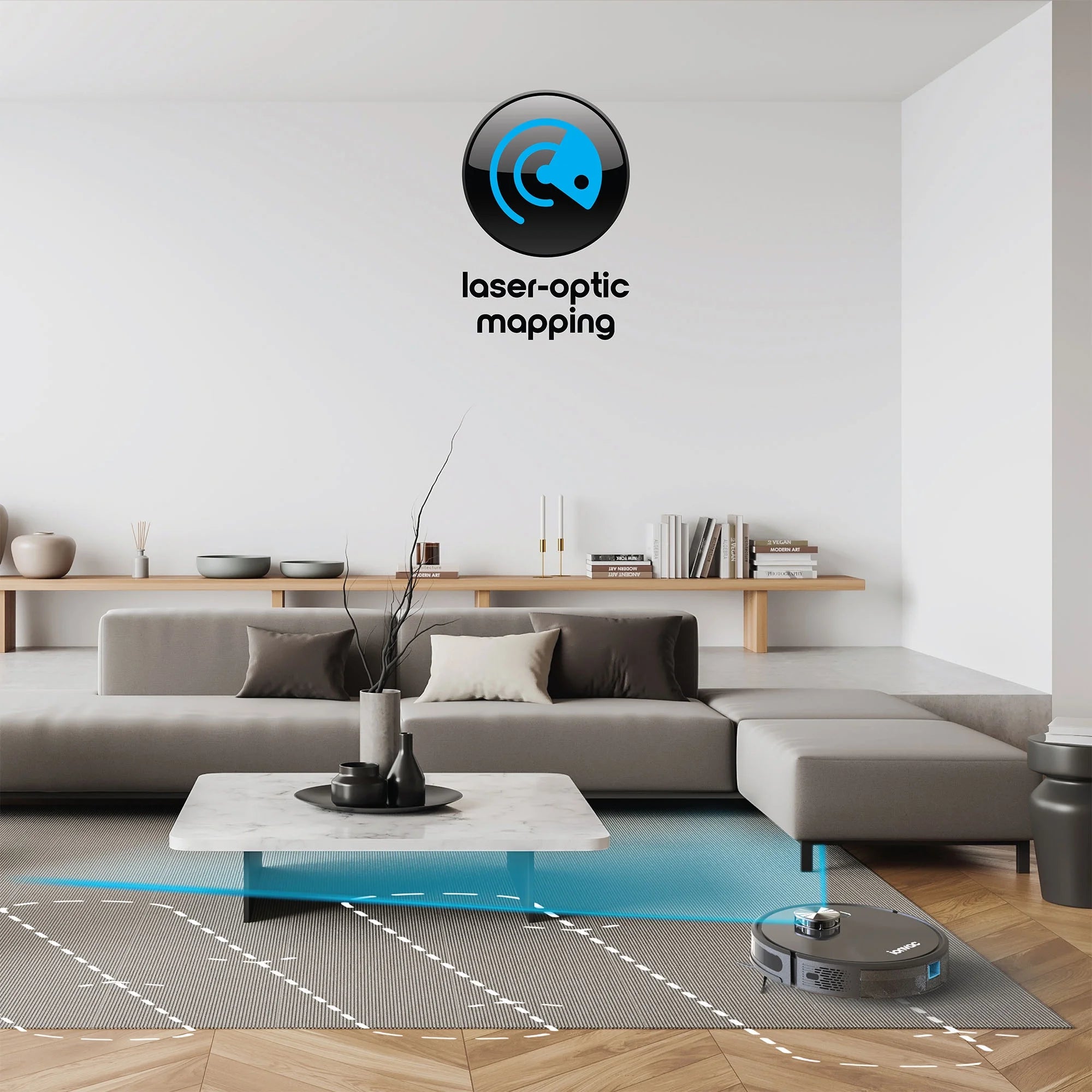 Optimax Lidar Robovac, Multi-Surface Pet-Friendly Laser Mapping Robot Vacuum Cleaner with Wi-Fi and App Control, Model #9048