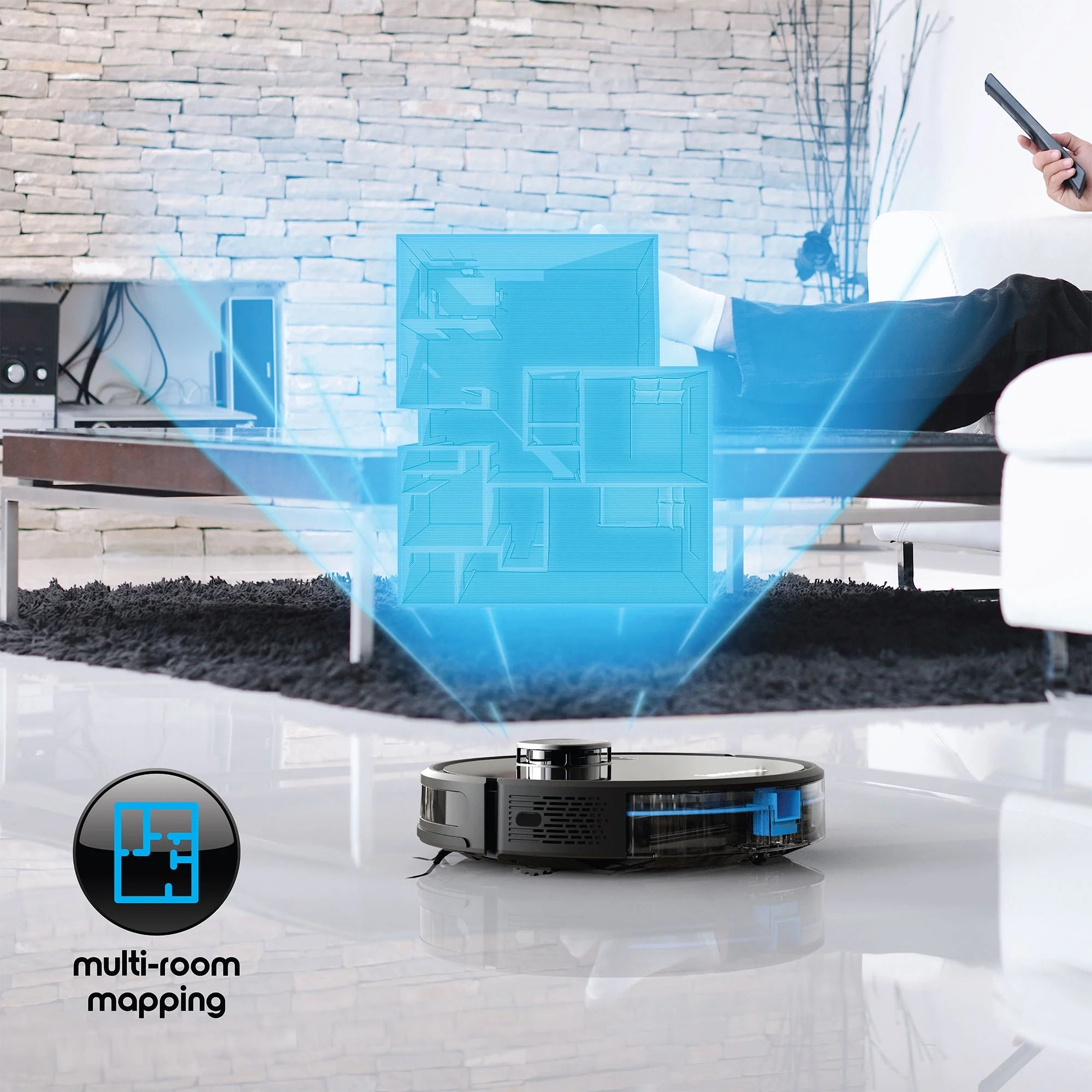 Optimax Lidar Robovac, Multi-Surface Pet-Friendly Laser Mapping Robot Vacuum Cleaner with Wi-Fi and App Control, Model #9048