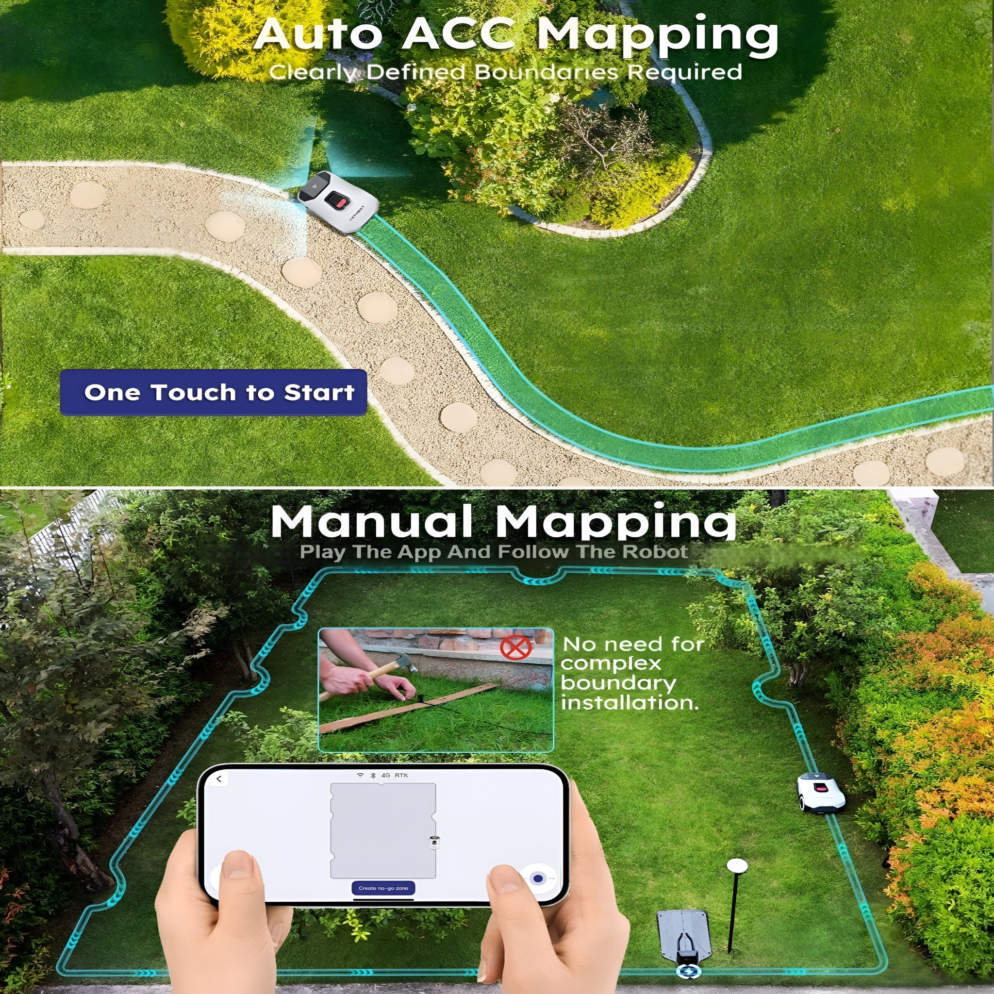 Genie 3000 Robotic Lawn Mower Covers up to 0.9 Acres, Full Band RTK + 4-Eye Vision, AI Smart Obstacle Avoidance & Lawn Maintenance