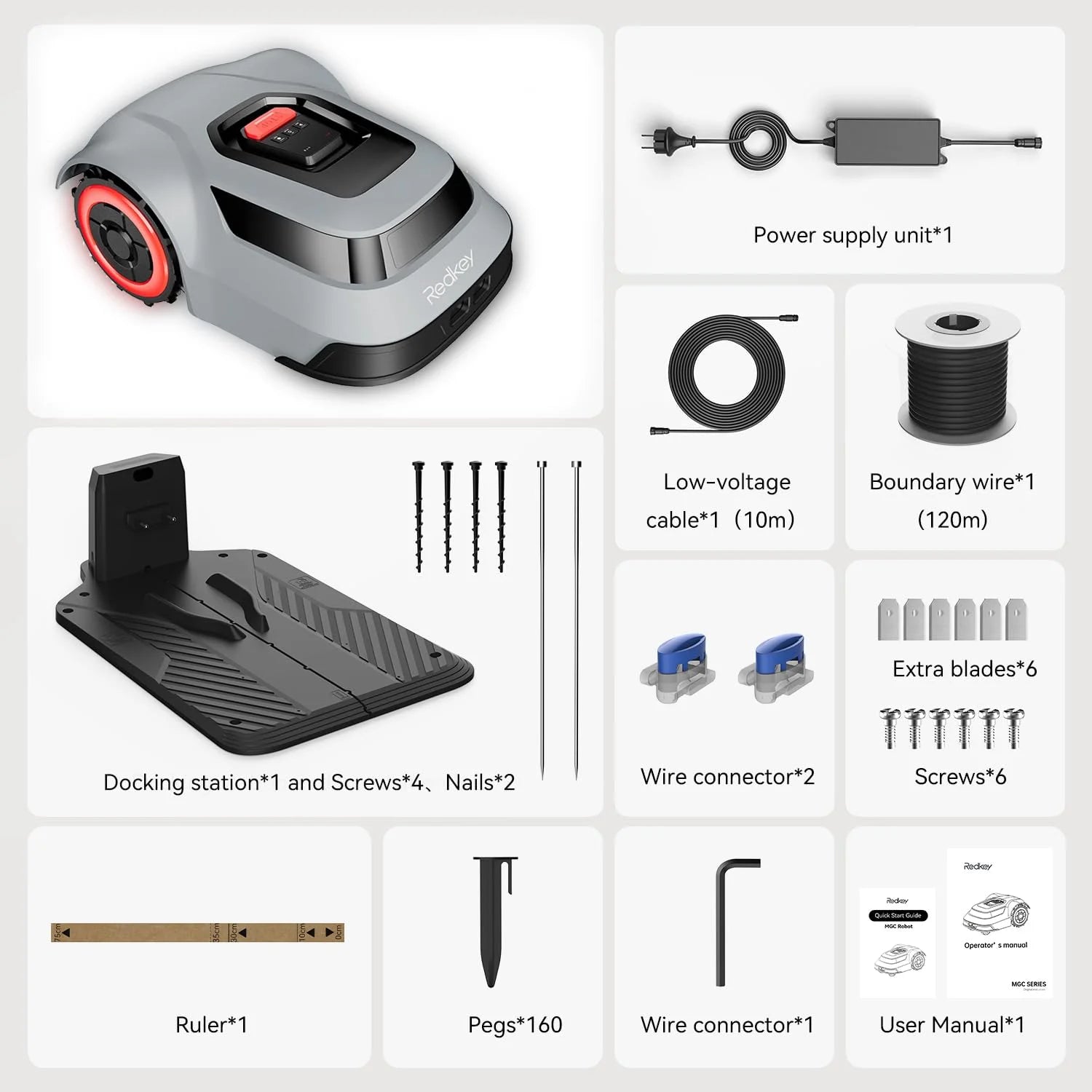 MGC1000 Robot Lawn Mower with 590Ft Boundary Wire for 0.25 Acre (1/4 Acre), Auto Mapping & Recharge, 45% Climbing Automatic Robotic Lawn Mower, Precise Location & Breakpoint Detection