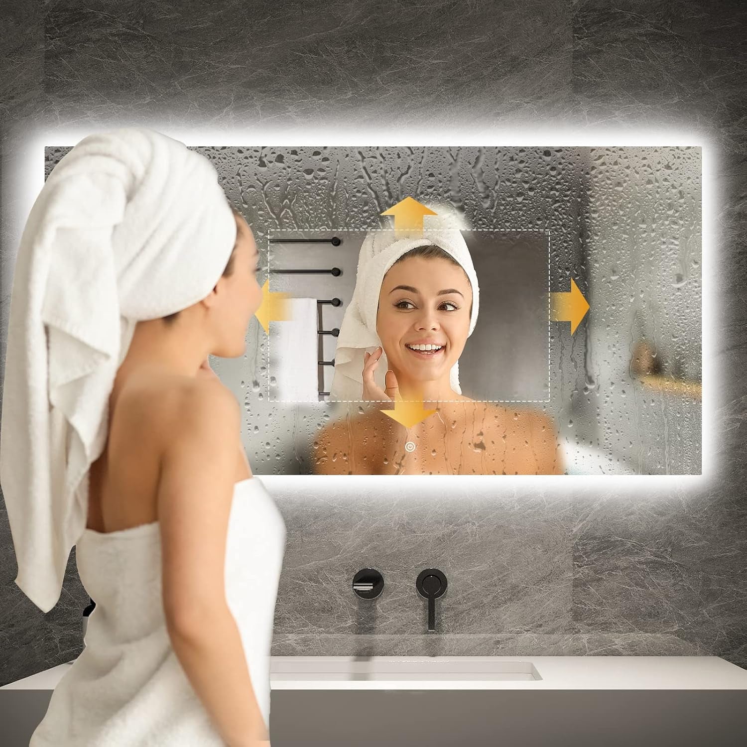 48”X24” Smart Bathroom Mirror Wi-Fi Enabled Weather Display, Anti-Fog LED Light Vanity Mirror Backlit Frameless Lighted Touch Sensor Makeup for Wall - Horizontally Hang Only